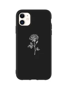 Rose Print Phone Case - Black - View 1