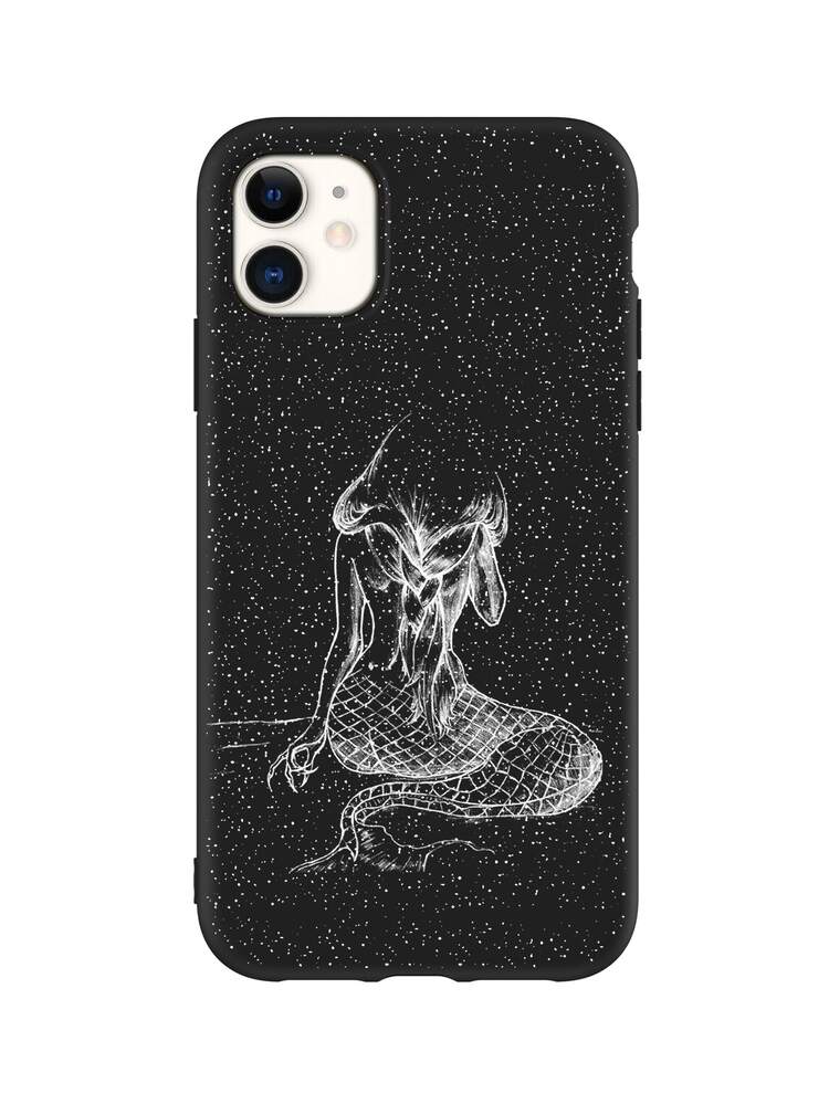 Mermaid Print Phone Case - Black and White - View 1