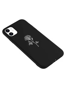 Rose Print Phone Case - Black - View 3