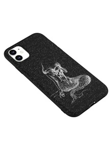 Mermaid Print Phone Case - Black and White - View 3