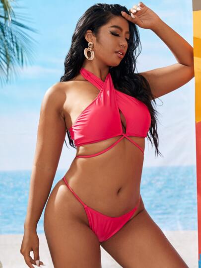 مجموعة بكيني مقصوصة متقاطعة مقاس كبير للشاطئ الصيفي