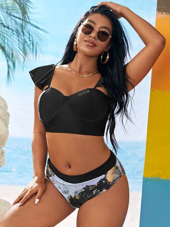 6 سم بكم مجموعة بكيني قرنفلي بطبعة الرخام الحجم الكبير للشاطئ الصيفي