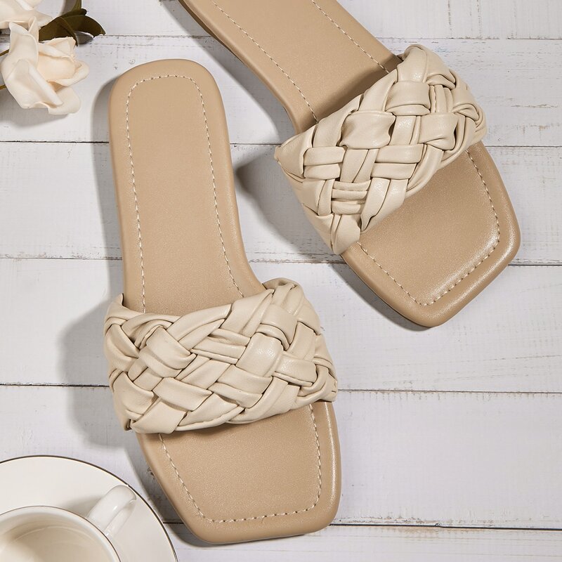 

Braided Band Slide Sandals, Apricot
