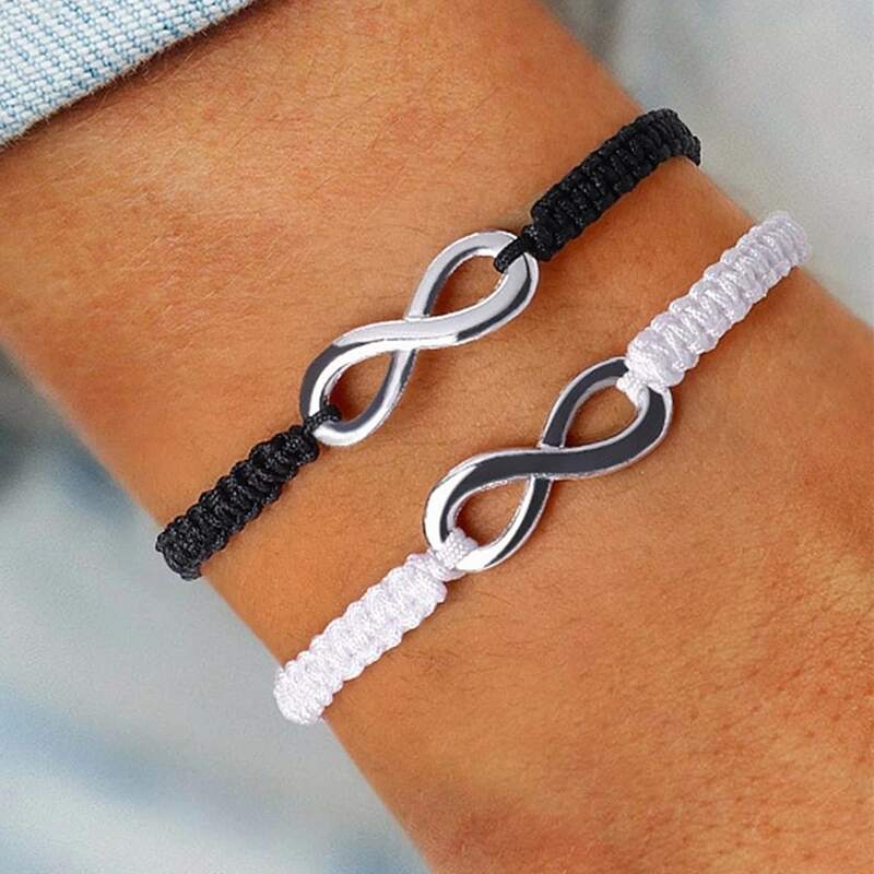 

2pcs Rope Couple Bracelet, Black and white