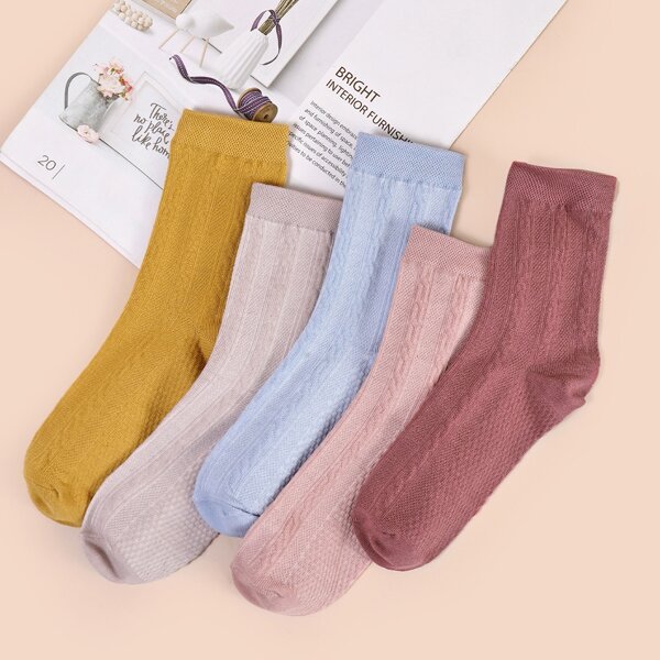 

5pairs Solid Crew Socks, Multicolor