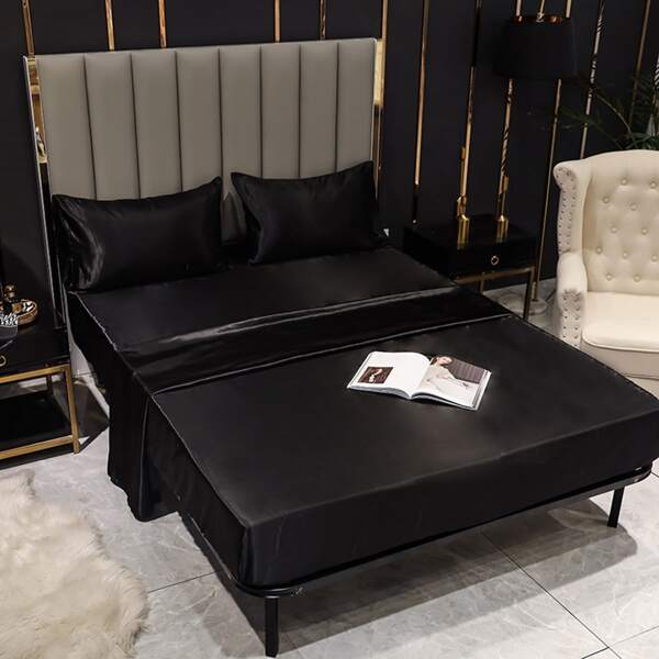 

Plain Satin Sheet Sets Without Filler, Black