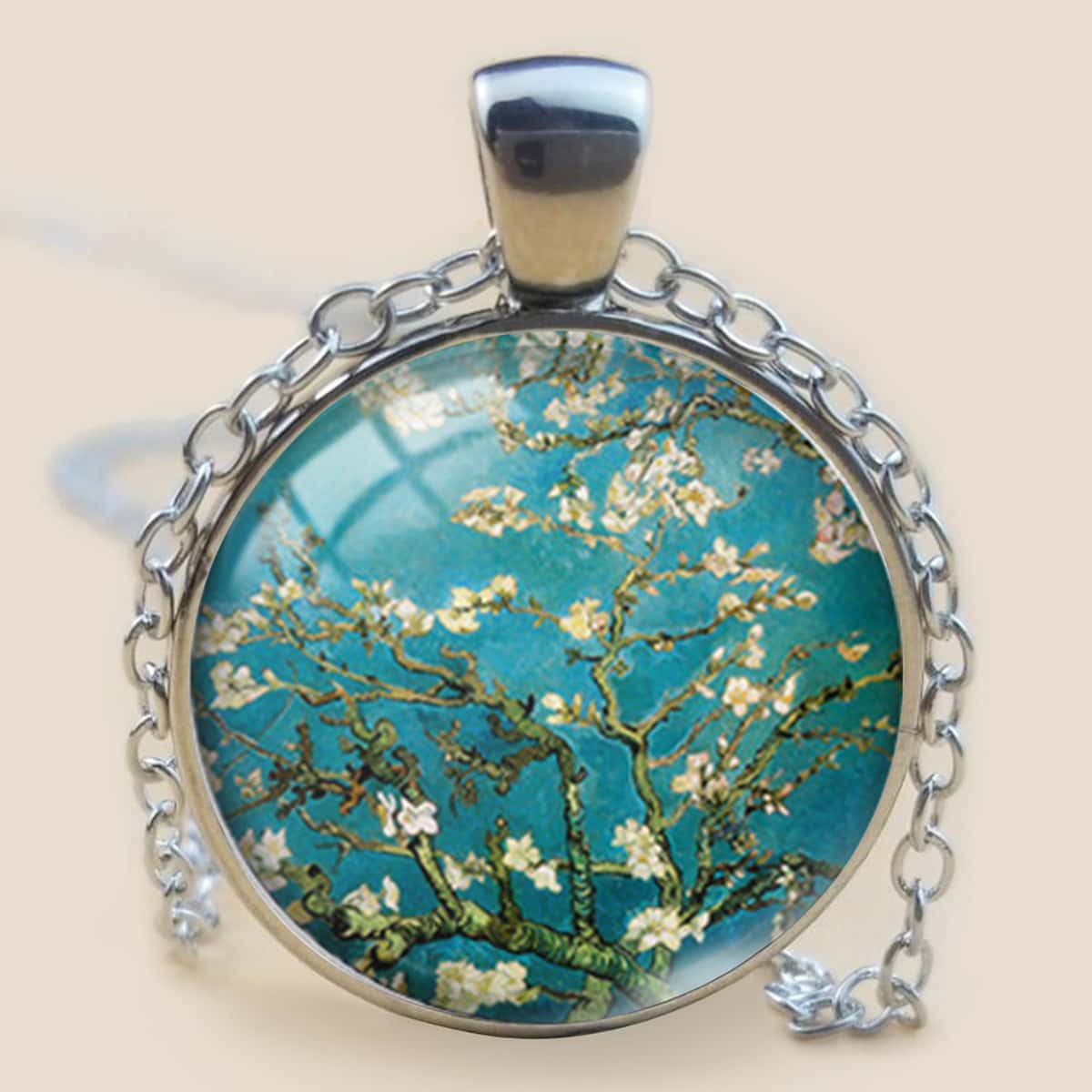

Flower Print Round Charm Necklace, Multicolor