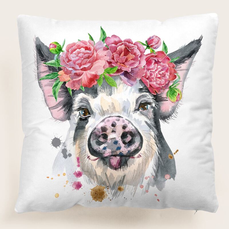

Pig & Floral Cushion Cover Without Filler, Multicolor