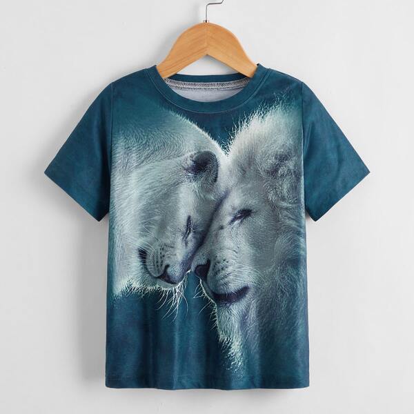 

Toddler Boys Lion Print Tee, Navy blue