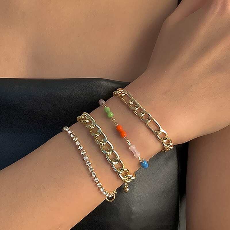 

4pcs Rhinestone Bracelet, Gold