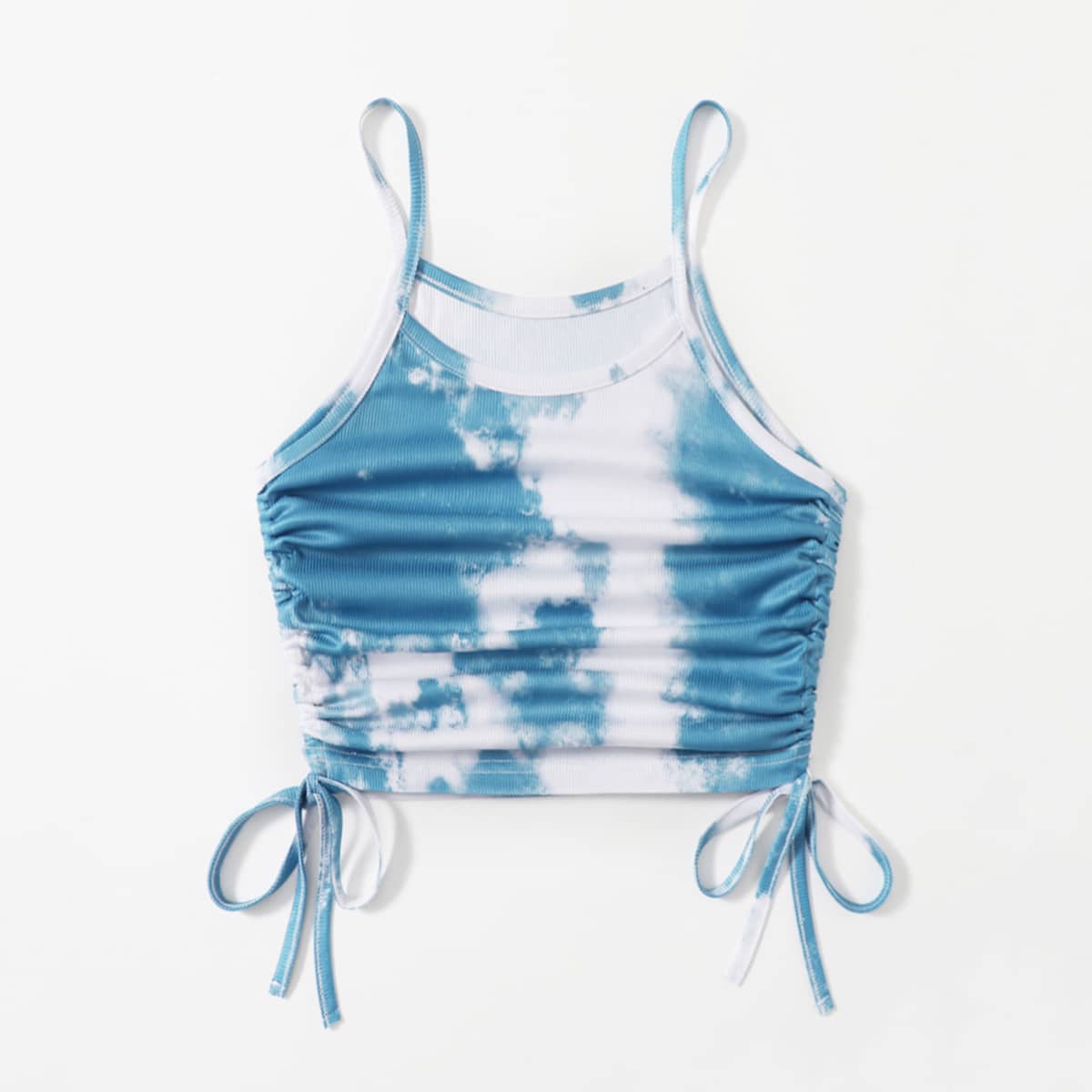 

Tie Dye Drawstring Ribbed Crop Cami, Blue and white