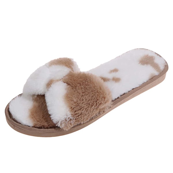 

Two Tone Fluffy Slippers, Coffee brown