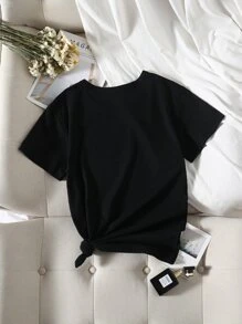 SHEIN LUNE Plus Slogan Graphic Tee - Black - View 2