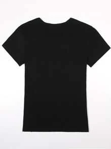 SHEIN LUNE Plus Slogan Graphic Tee - Black - View 2