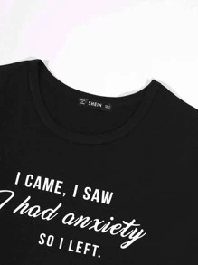 SHEIN LUNE Plus Slogan Graphic Tee - Black - View 3
