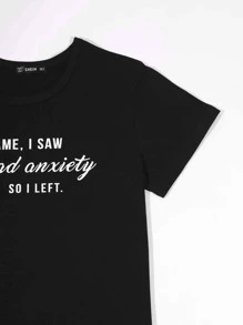 SHEIN LUNE Plus Slogan Graphic Tee - Black - View 4