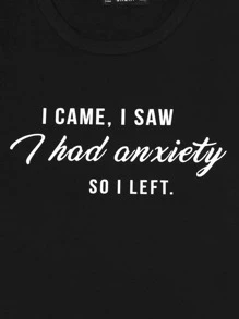 SHEIN LUNE Plus Slogan Graphic Tee - Black - View 5