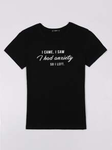 SHEIN LUNE Plus Slogan Graphic Tee - Black - View 6