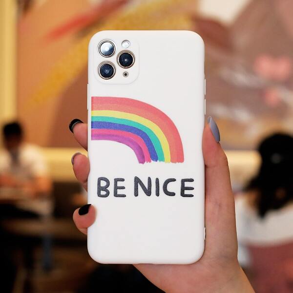 

Rainbow & Letter Graphic Phone Case, Multicolor