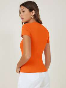 SHEIN BASICS Camisetas Liso Básico - Naranja - Ver 2