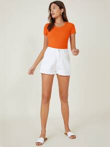 SHEIN BASICS Camisetas Liso Básico - Naranja - Ver 4