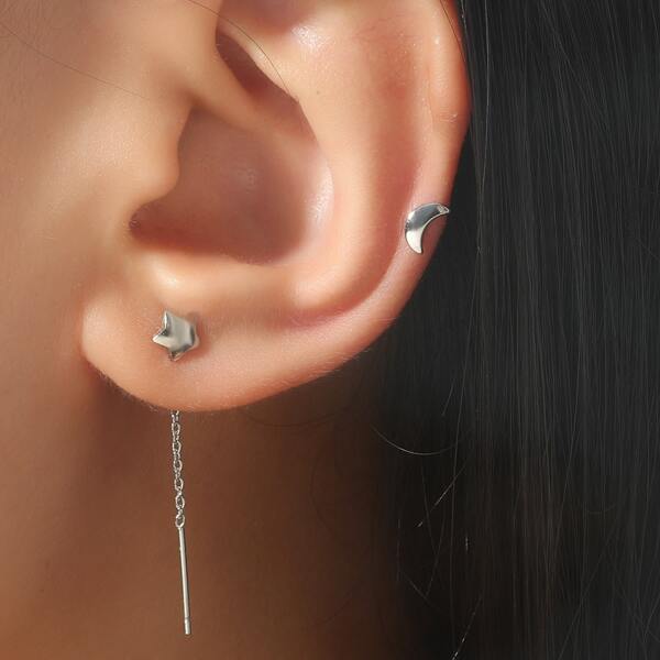 

2pairs Star & Moon Design Earrings, Silver