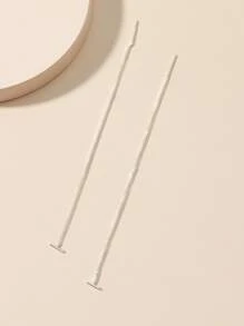 極簡風格穿線耳環 - 銀色 - 查看 3