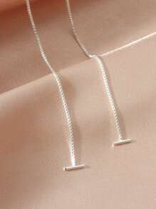 極簡風格穿線耳環 - 銀色 - 查看 4