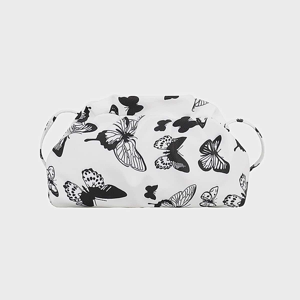 

Butterfly Drawstring Crossbody Bag, Black and white