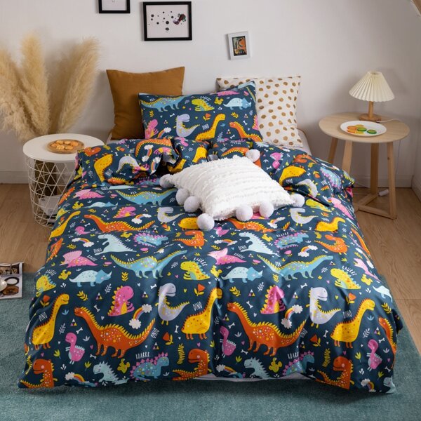 

Kids Dinosaur Print Duvet Cover Set Without Filler, Multicolor
