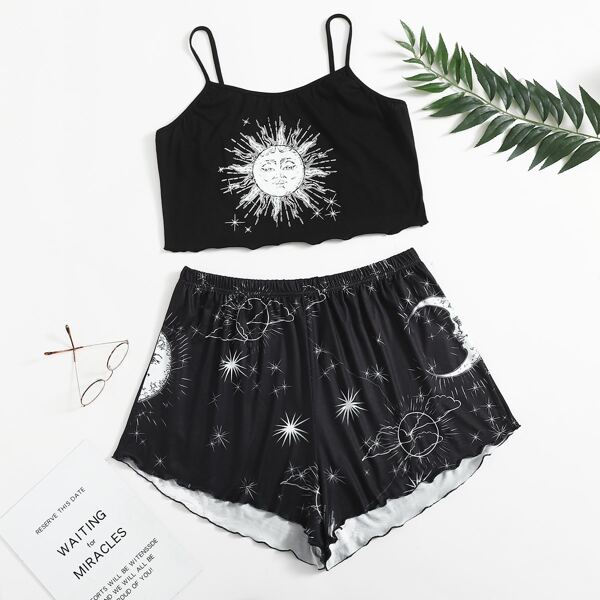

Plus Graphic Cami Pajama Set, Black