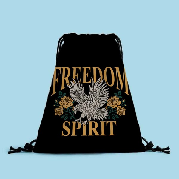 

Letter & Eagle Graphic Drawstring Backpack, Black