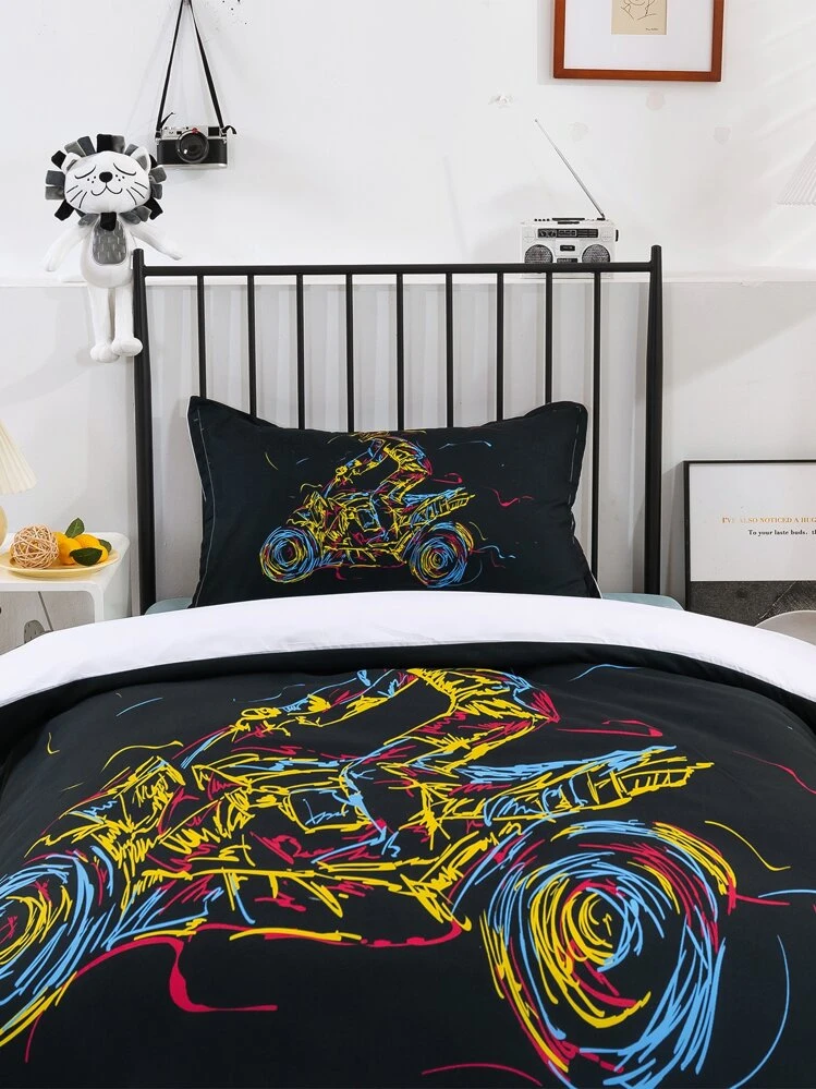 DTREEL Moto Set Di Biancheria Da Motocross Moto Per Con Stampa 3D, Copripiumino Con Cerniera, Incluso Federe, Biancheria Da Letto Per Ragazzi E