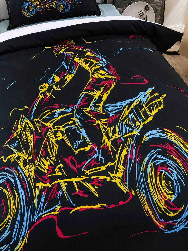 Set Biancheria Da Letto 3D Moto E Motocross - Copripiumino Singolo 135x200 Cm, Stampa MotoGP Per Bambini E Ragazzi