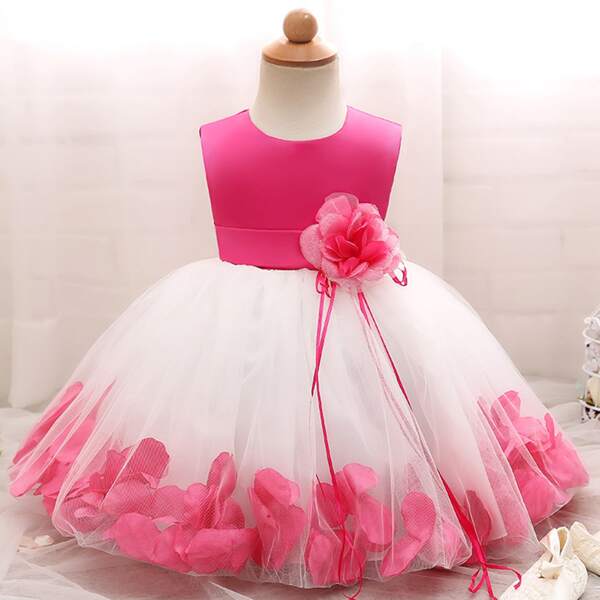 

Girls Stereo Flower Mesh Panel Gown Dress, Multicolor