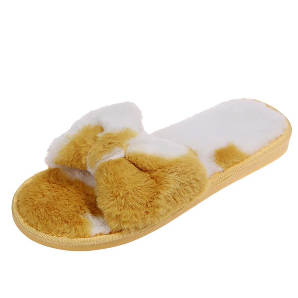 

Two Tone Fluffy Slippers, Yellow