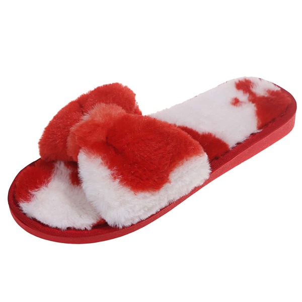 

Two Tone Fluffy Slippers, Red and white