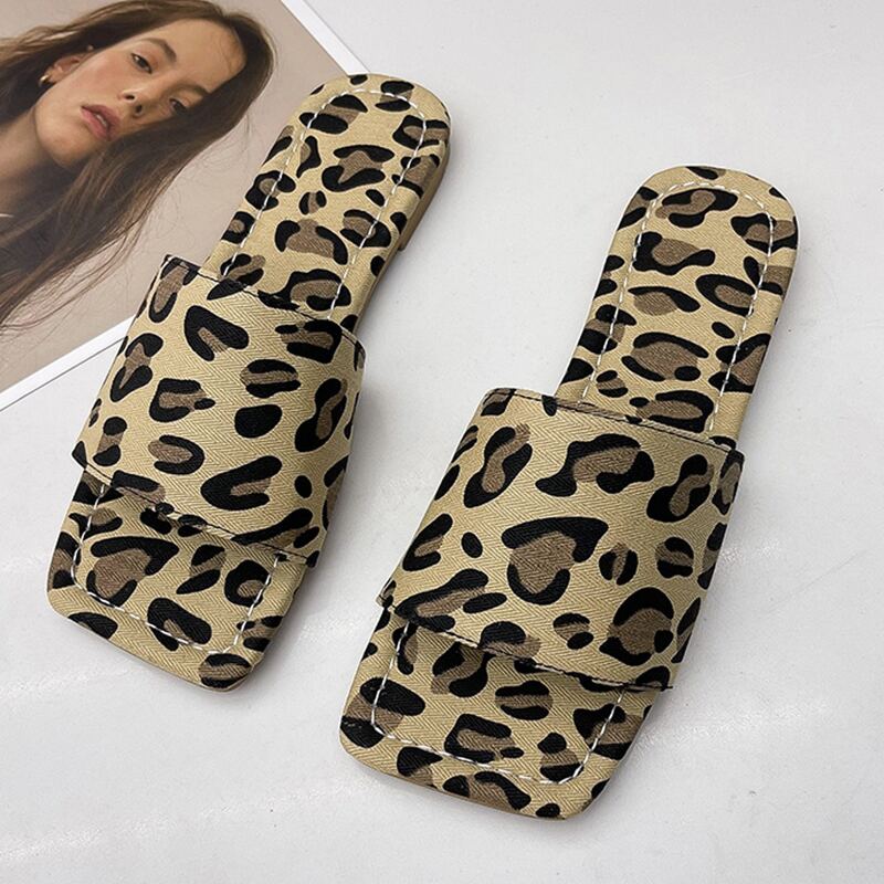 

Leopard Band Slide Sandals, Brown