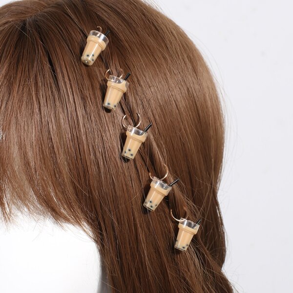 

5pcs Bubble Tea Decor Hair Ring, Brown