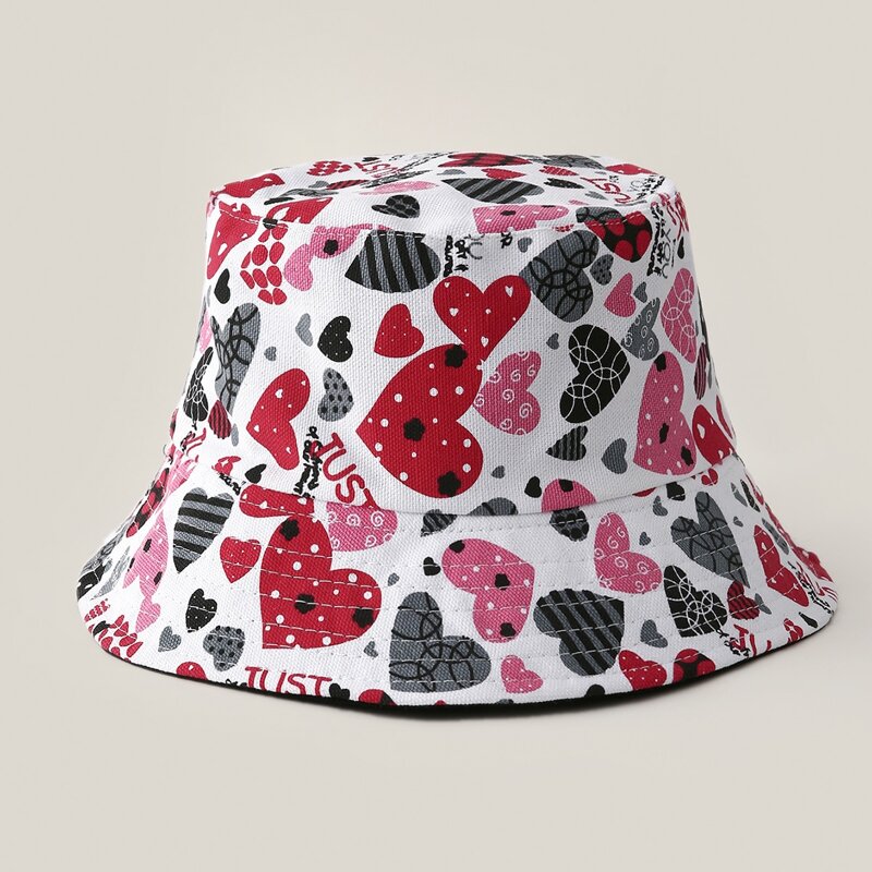 

Heart Graphic Reversible Bucket Hat, Multicolor