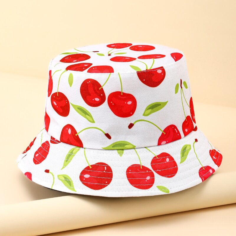 

Cherry Pattern Bucket Hat, Red and white