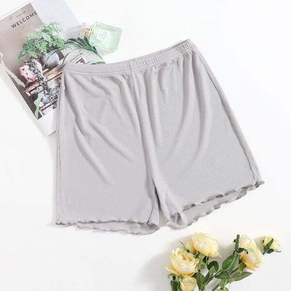 

Rib-knit Lettuce Trim Biker Shorts, Light grey