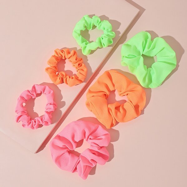 

6pcs Parent-Girls Solid Scrunchie, Multicolor