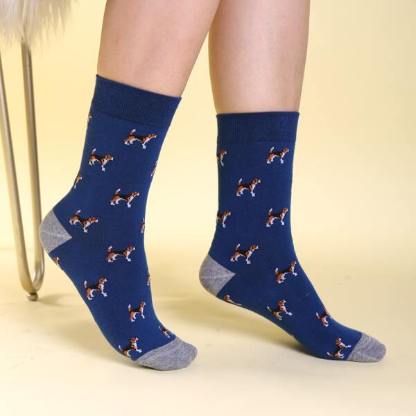 

Men Animal Print Crew Socks, Navy blue