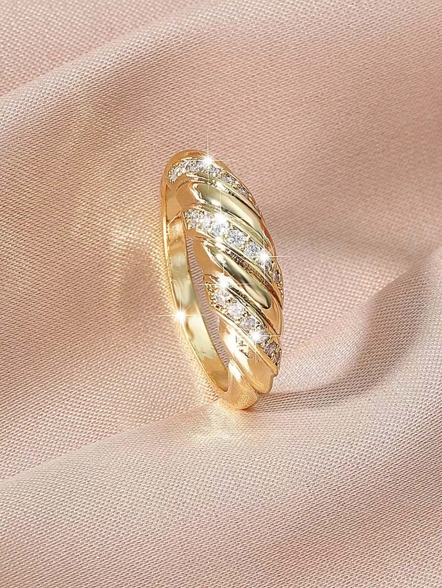 Cubic Zirconia Decor Ring - Yellow Gold - View 1