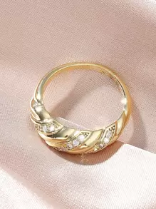 Cubic Zirconia Decor Ring - Yellow Gold - View 4
