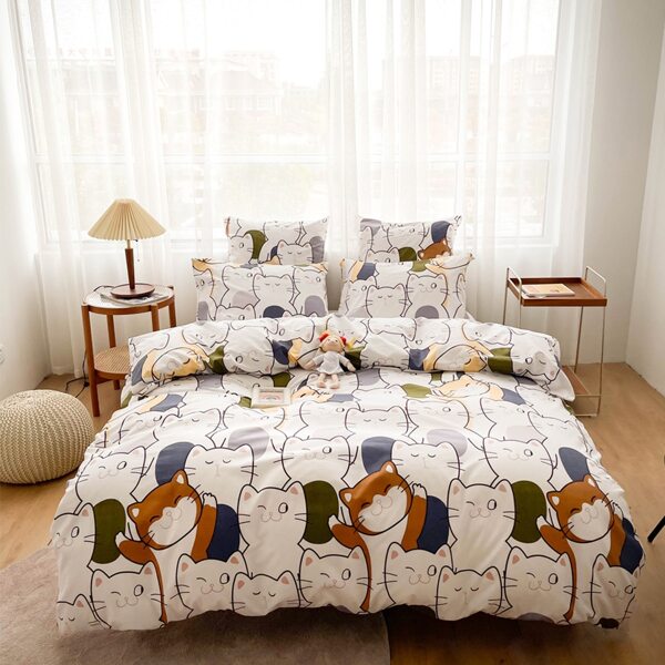 

Kids Cat Print Duvet Cover Set Without Filler, Multicolor