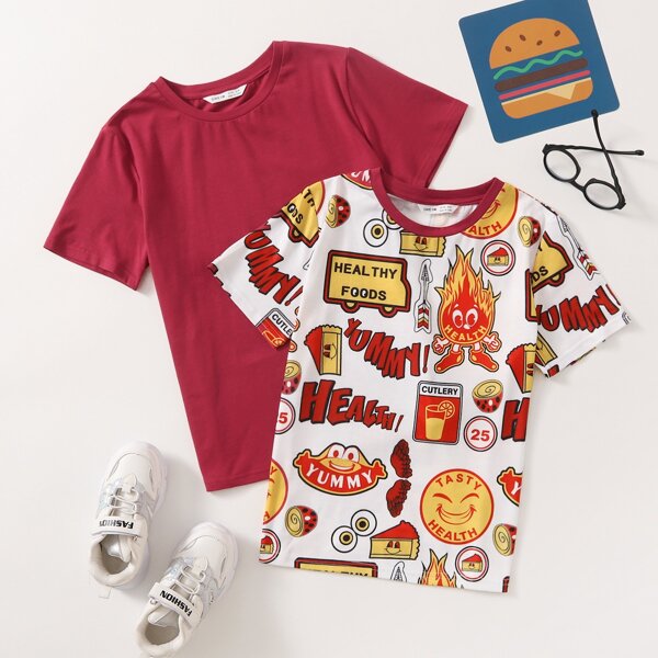 

Boys 2 Pack Letter & Graphic Print Tee, Multicolor
