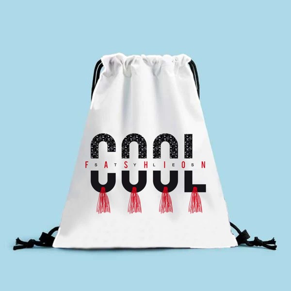 

Letter Graphic Drawstring Backpack, White