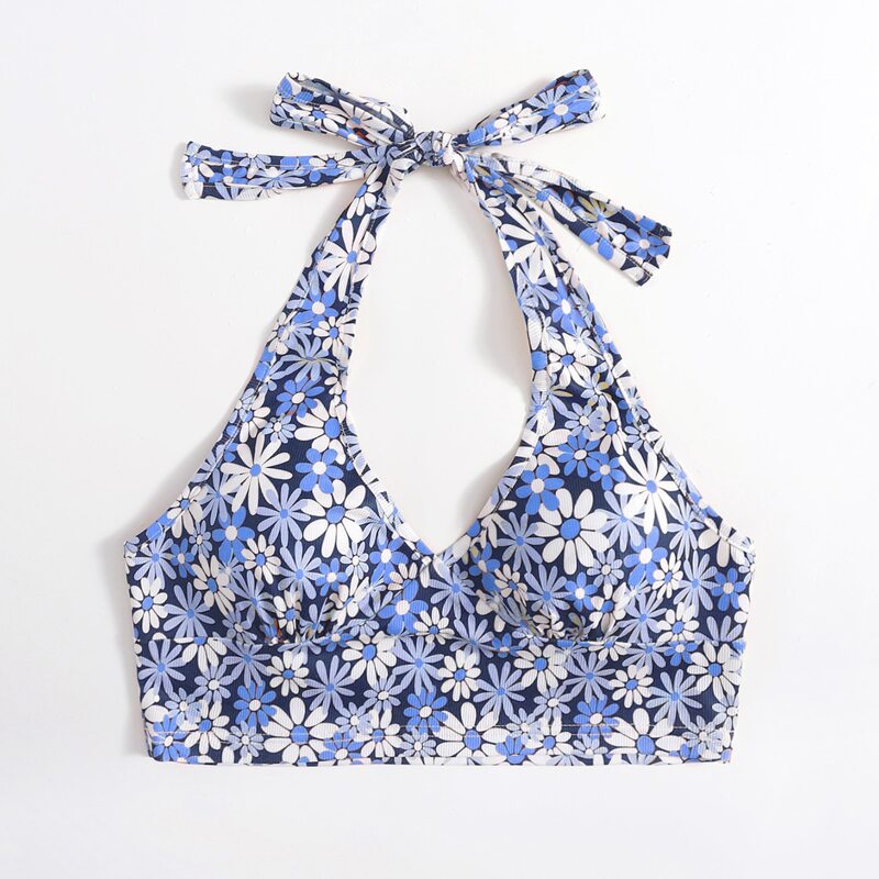

Floral Print Halter Top, Blue
